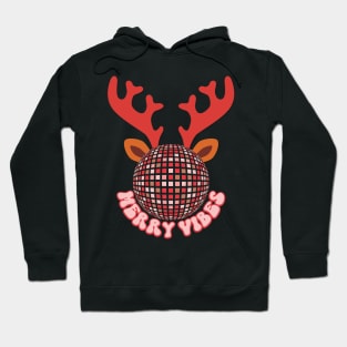 Merry Vibes: Disco Deer Delight in Pink and Red Sparkle Hoodie